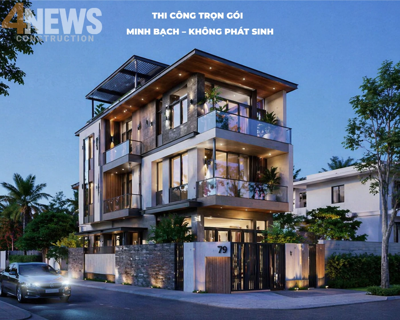 chi phí xây biệt thự 8x15m 3 tầng